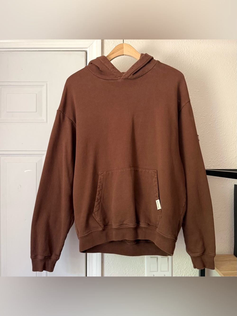 PLEASING‎ brown organic cotton boxy long sleeve hoodie sweater